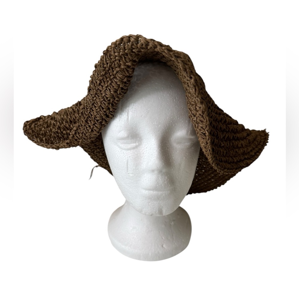 Brown Woven Straw Sun Hat 100% Recycled Paper Vacation Beach Cruise Summer
